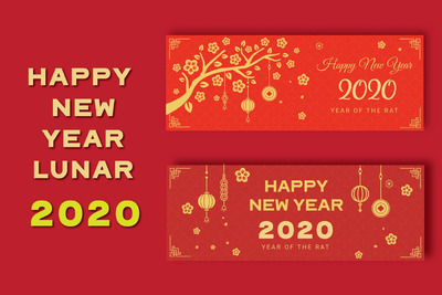 简约时尚农历新年元旦中国年中国风banner海报设计模板（EPS，JPG，PSD）