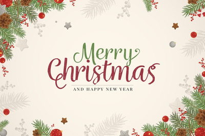 手绘的圣诞树树枝背景 Hand drawn christmas tree branches background Vector