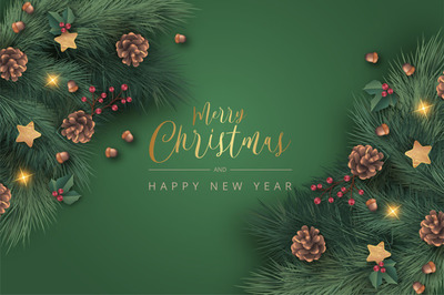 圣诞节元素背景 Realistic green christmas background Vector