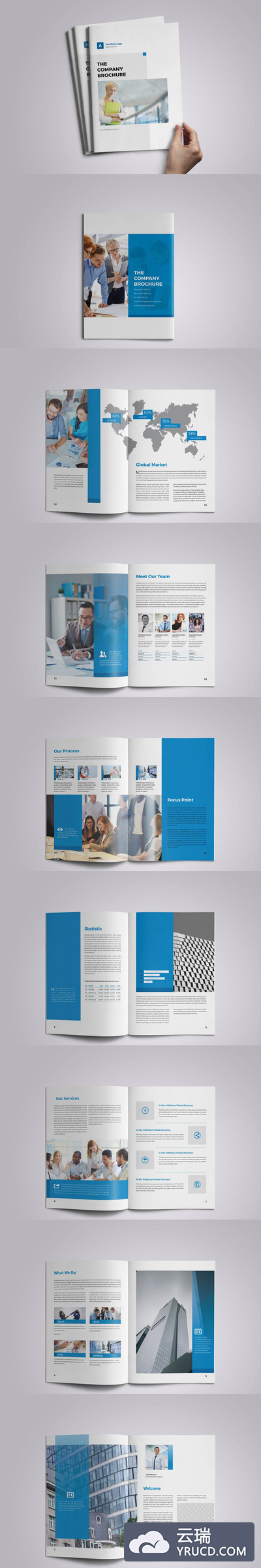 现代简约蓝色风格公司业务手册设计模板