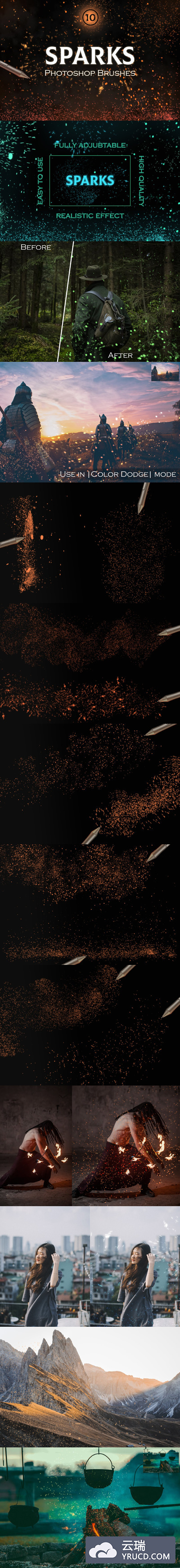 绚丽逼真的火花飞舞效果的photoshop笔刷集合