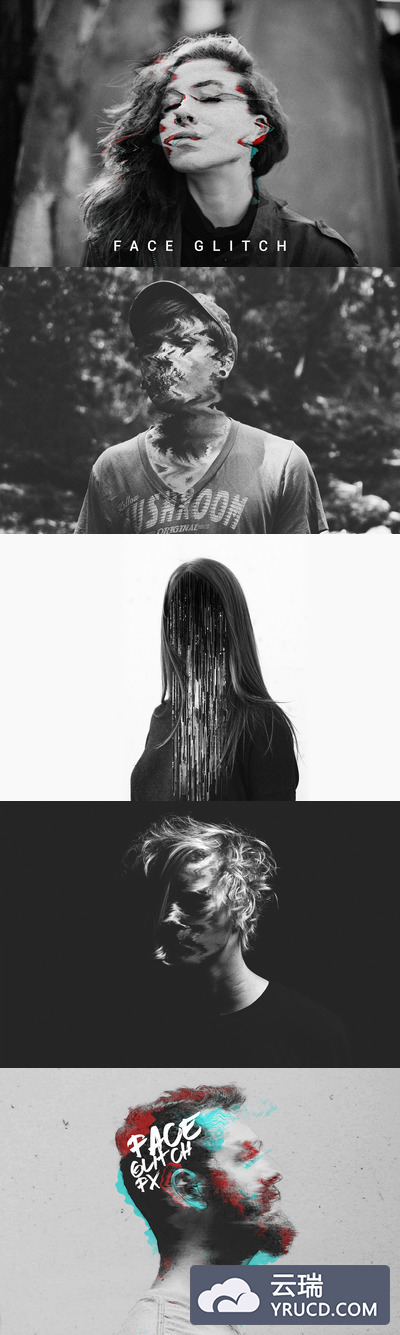 人物肖像照片变形毛刺FX特效Photoshop模板