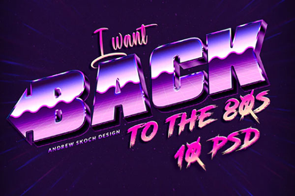 复古20世纪80年代文字效果套装[PSD,ASL]