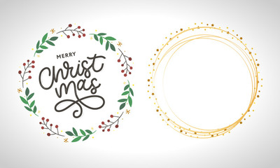 圣诞新年花环字体插画