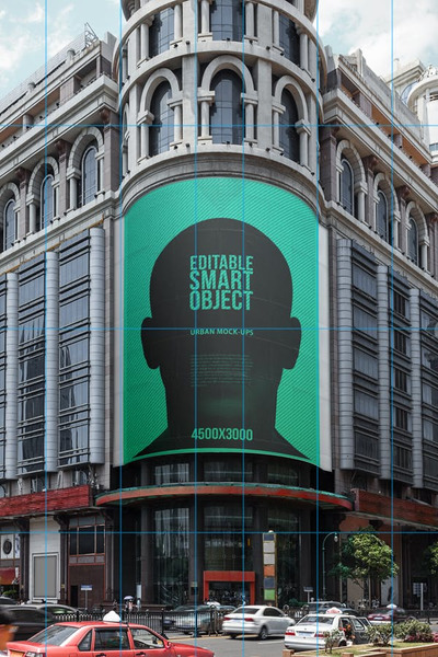 股票交易中心大屏弧形LED广告样机素材下载[PSD]