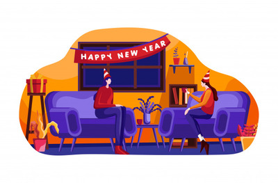 圣诞节新年聚会元素插画