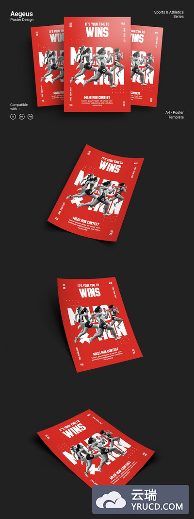 高品质的时尚震撼跑步健身锻炼健康运动海报设计模板（AI，EPS，PSD，JPG）