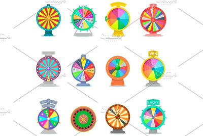 12种不同款式的抽奖大转盘设计矢量素材下载[EPS]