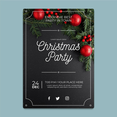 高端圣诞派对晚会海报模板 Christmas party poster template with photo Vector