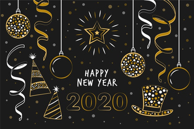 奢华2020新年手绘元素 Hand drawn new year 2020 Vector