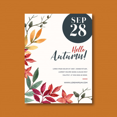 秋季主题树叶海报模板 Autumn themed poster with vibrant leaves template PSD file