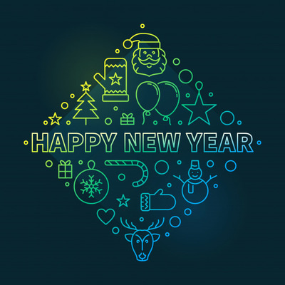 圣诞新年元素彩色细线图标