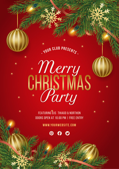 红色圣诞派对装饰素材 Red christmas party poster Vector