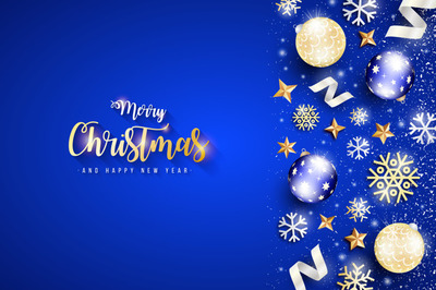 优雅圣诞节装饰元素背景 Elegant christmas banner with blue background Vector