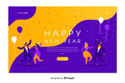 2020新年着陆页平面设计元素 Flat new year landing page on fluid background Vector