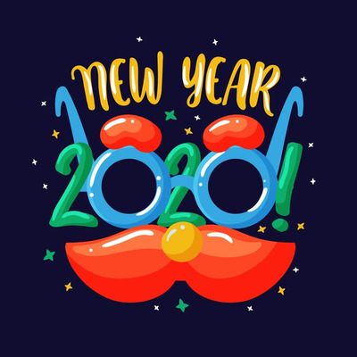 手绘2020新年创意字体 Hand drawn new year 2020 Vector