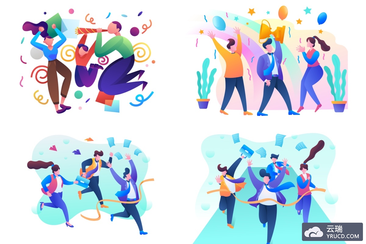 扁平矢量人物场景插画素材