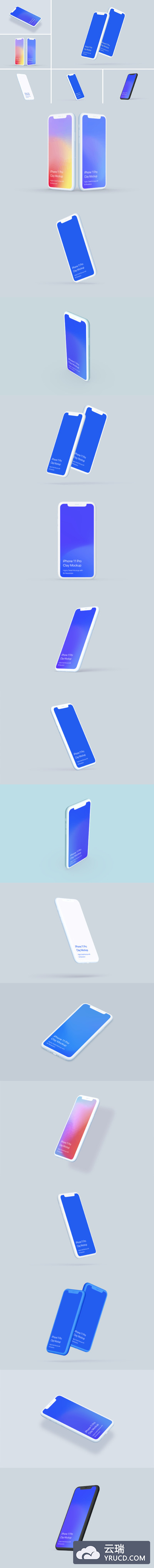 粘土iPhone 11 Pro样机-粘土样机场景UI样机展示模型mockups