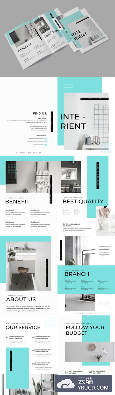 时尚高端简约清新好用的高品质品牌手册画册宣传册杂志设计模板（EPS，AI，INDD，PSD）