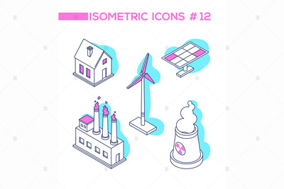 2.5D生态-线描设计风格的等距对象[EPS]