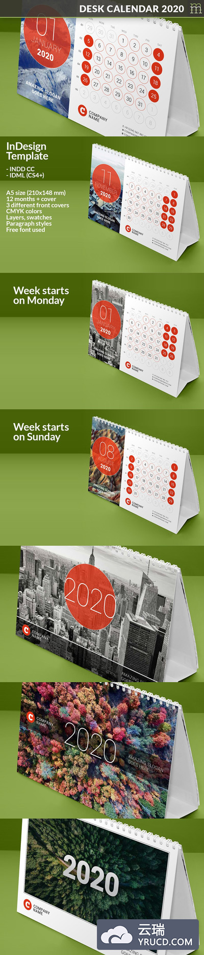 2020企业桌面台历日历模板下载[indd]