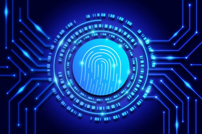 生物识别技术背景图 Fingerprint neon background Vector