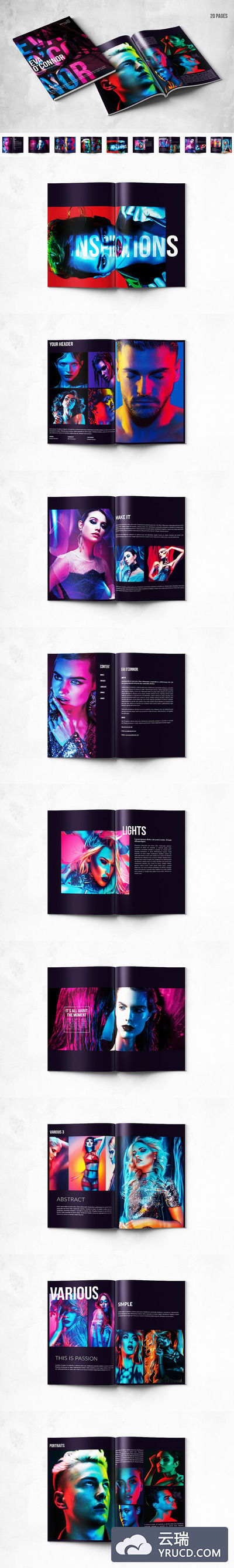 20P时尚高端绚丽艺术作品集画册宣传册杂志房地产楼书设计模板（psd）