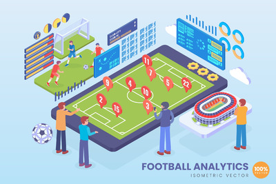 2.5风格的足球分析矢量插画素材下载[Ai]
