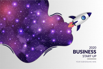 抽象现代火箭银河背景 Modern business start up with realistic rocket and galaxy background Vector