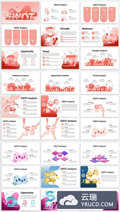 优劣势（SWOT）分析PPT设计插画素材下载[PPTX]
