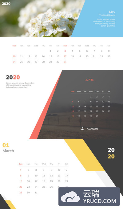 2020 日历模板下载[PPTX]
