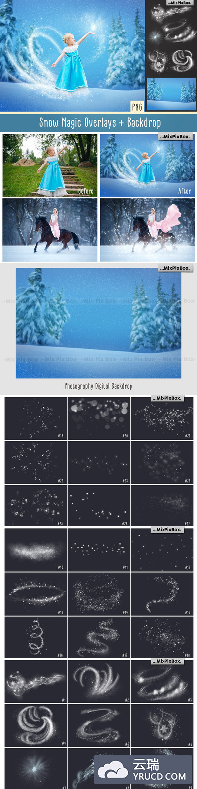 高分辨率的雪花粒子照片叠层背景素材