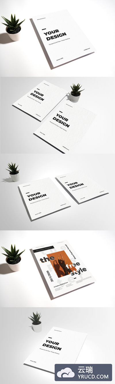 透视角度的A4尺寸传单&海报设计展示样机[PSD]