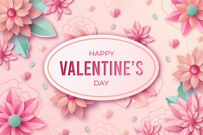 剪纸风格花卉情人节背景