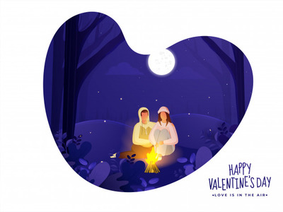 情人节自然夜晚背景插画