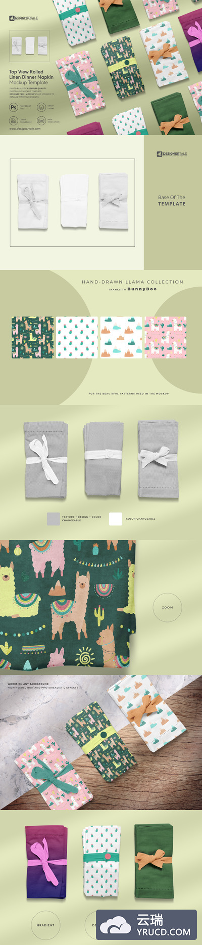 亚麻质地餐巾顶视图展示样机模板