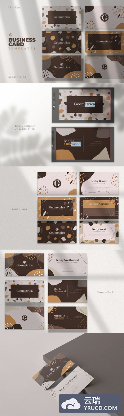 平面图形 | 6个抽象优雅商务质朴奢华女性多功能名片模板
