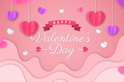 情人节悬挂爱心平面设计背景 Flat valentine's day background and hanging hearts Vector