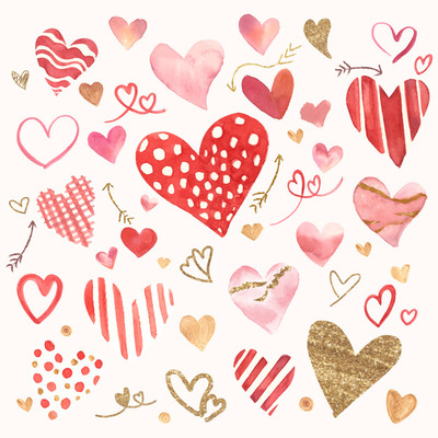 情人节水彩爱心图标 Valentine's day icon watercolor set Vector