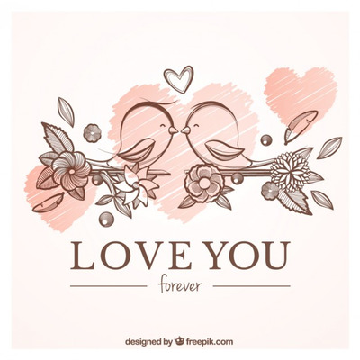 手绘小鸟贺卡插画 Love card with hand drawn birds Vector