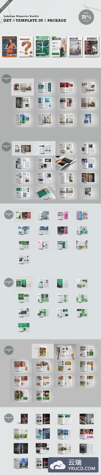 A4尺寸专业多用途的InDesign杂志模板套装