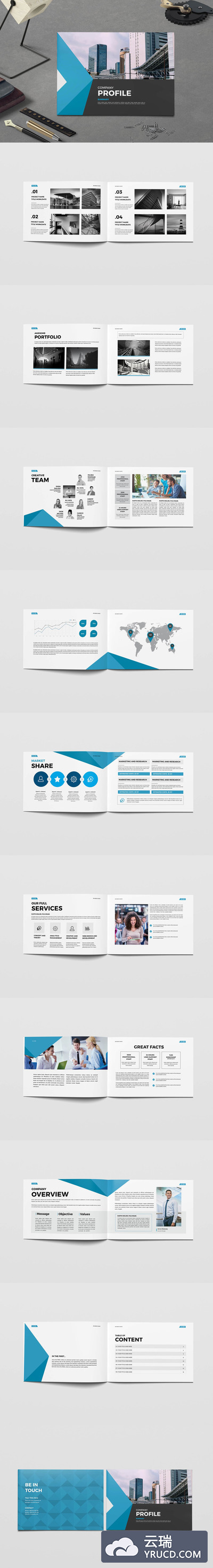 蓝色主题商业手册/企业宣传册设计模板