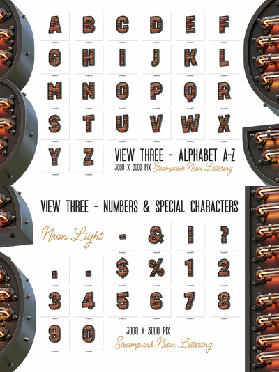 蒸汽朋克效果的霓虹灯字体下载[PNG]