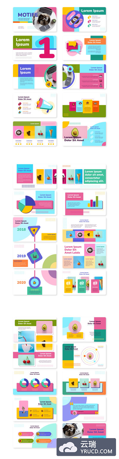 丰富多彩的时尚PPT模板下载[PPTX,浅色版]