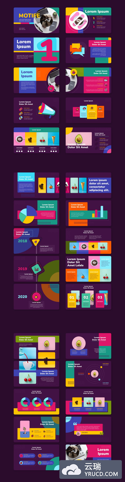 丰富多彩的时尚PPT模板下载[PPTX,深色版]