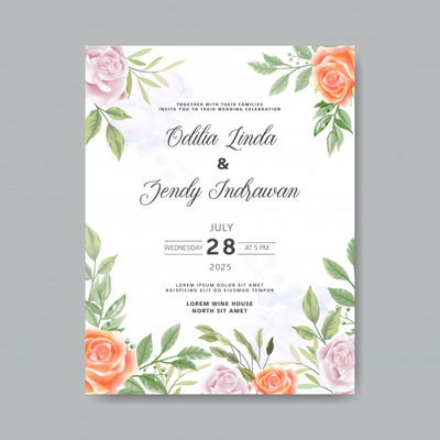 经典花卉婚礼邀请函模板