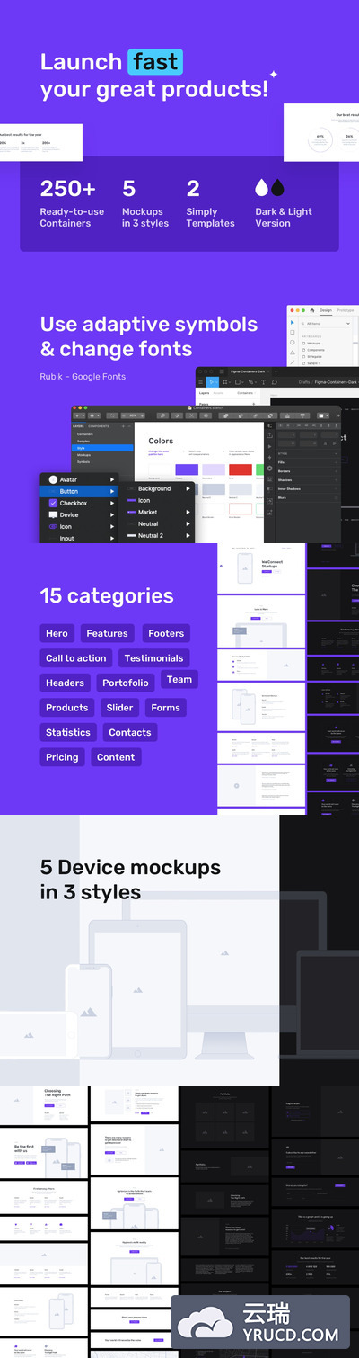 精细设计的模块化的多用途网页线框图UI模板下载