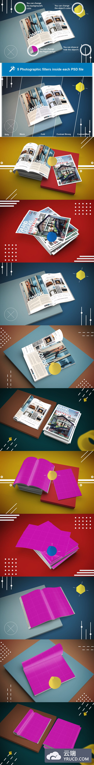 抽象杂志设计展示样机素材下载[PSD]