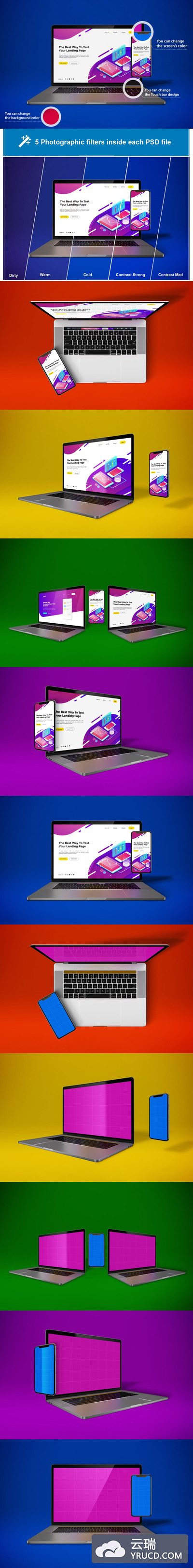 MacBook Pro & iPhone X 的抽象场景样机组合下载[PSD]