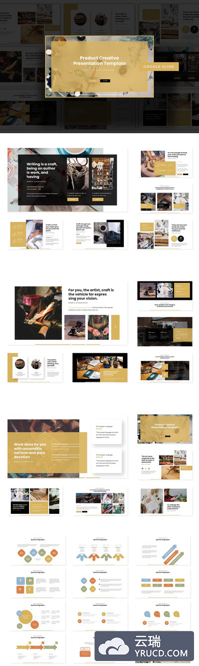 时尚高端简约好用的产品广告设计素材Google Slide谷歌幻灯片演示模板（pptx）